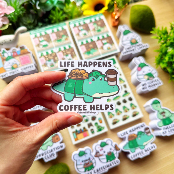 Vinyl Sticker - Life Happens, Coffee Helps